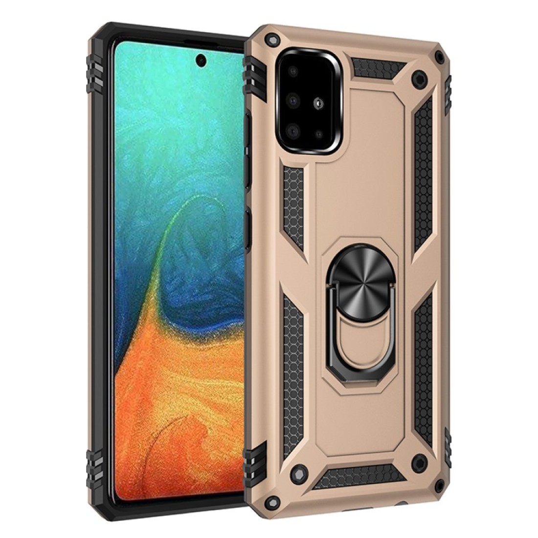  Samsung Galaxy A71 Kılıf Sofya Yüzüklü Silikon Kapak - Gold