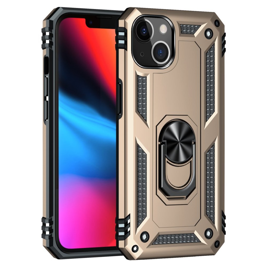  iPhone 13 Kılıf Sofya Yüzüklü Silikon Kapak - Gold