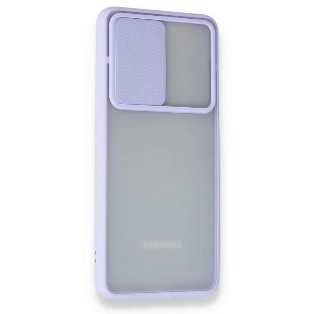 Samsung Galaxy A52 Kılıf Palm Buzlu Kamera Sürgülü Silikon - Lila Samsung Galaxy A52 Kılıf Palm Buzlu Kamera Sürgülü Silikon - Lila