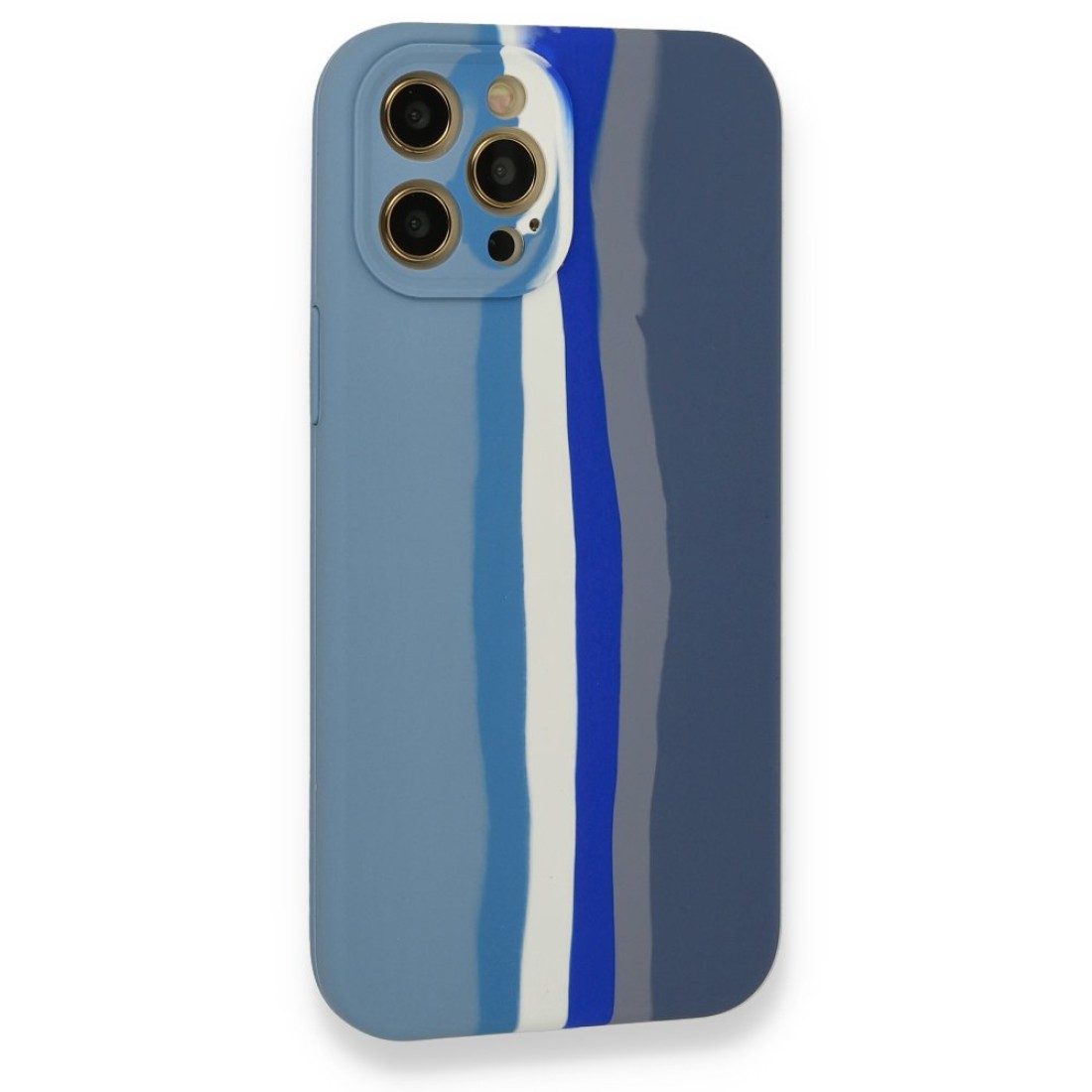  iPhone 12 Pro Kılıf Ebruli Lansman Silikon - Mavi-Gri
