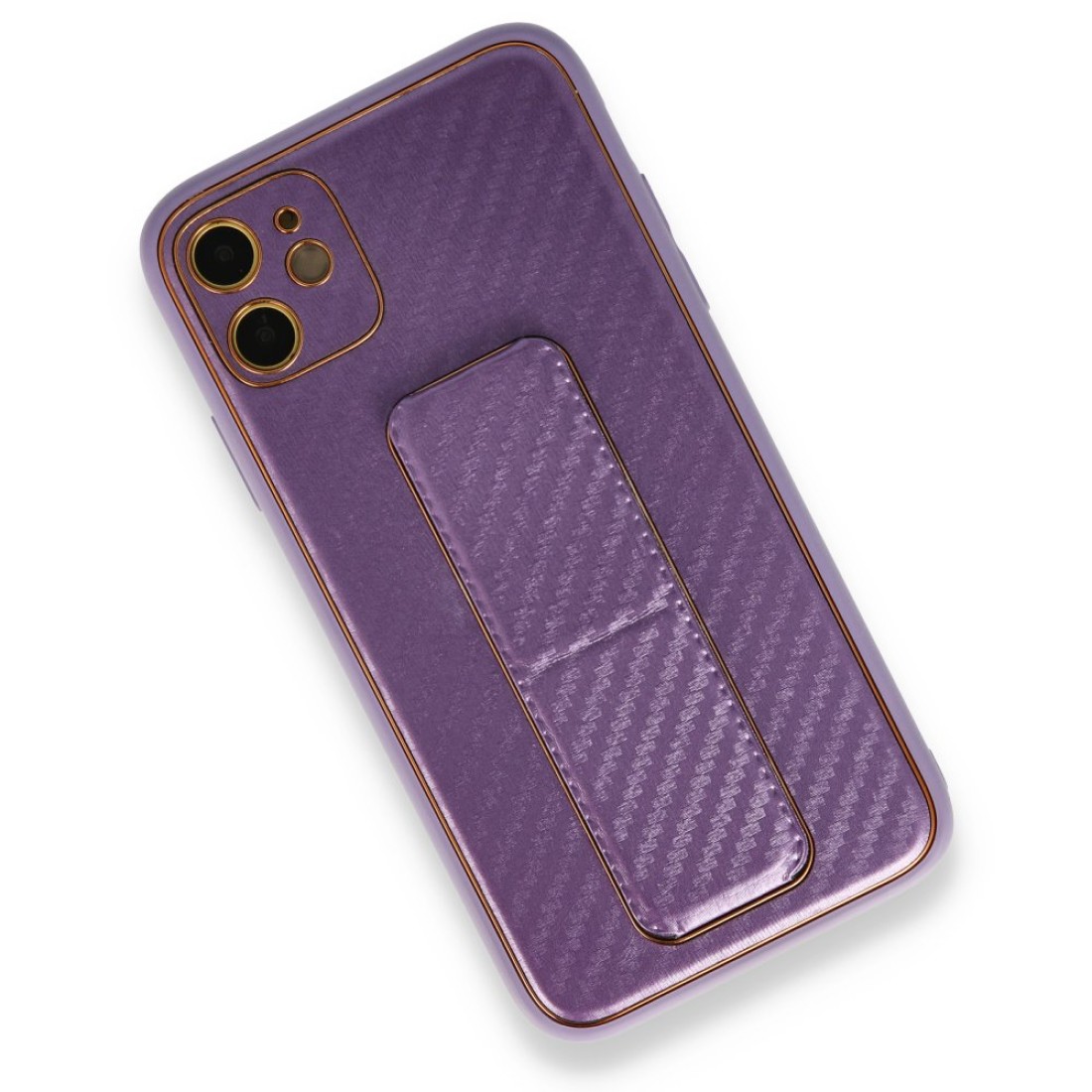  iPhone 12 Kılıf Coco Karbon Standlı Kapak - Mor