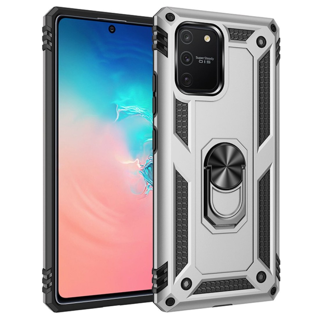  Samsung Galaxy A91 / S10 Lite Kılıf Sofya Yüzüklü Silikon Kapak - Gümüş