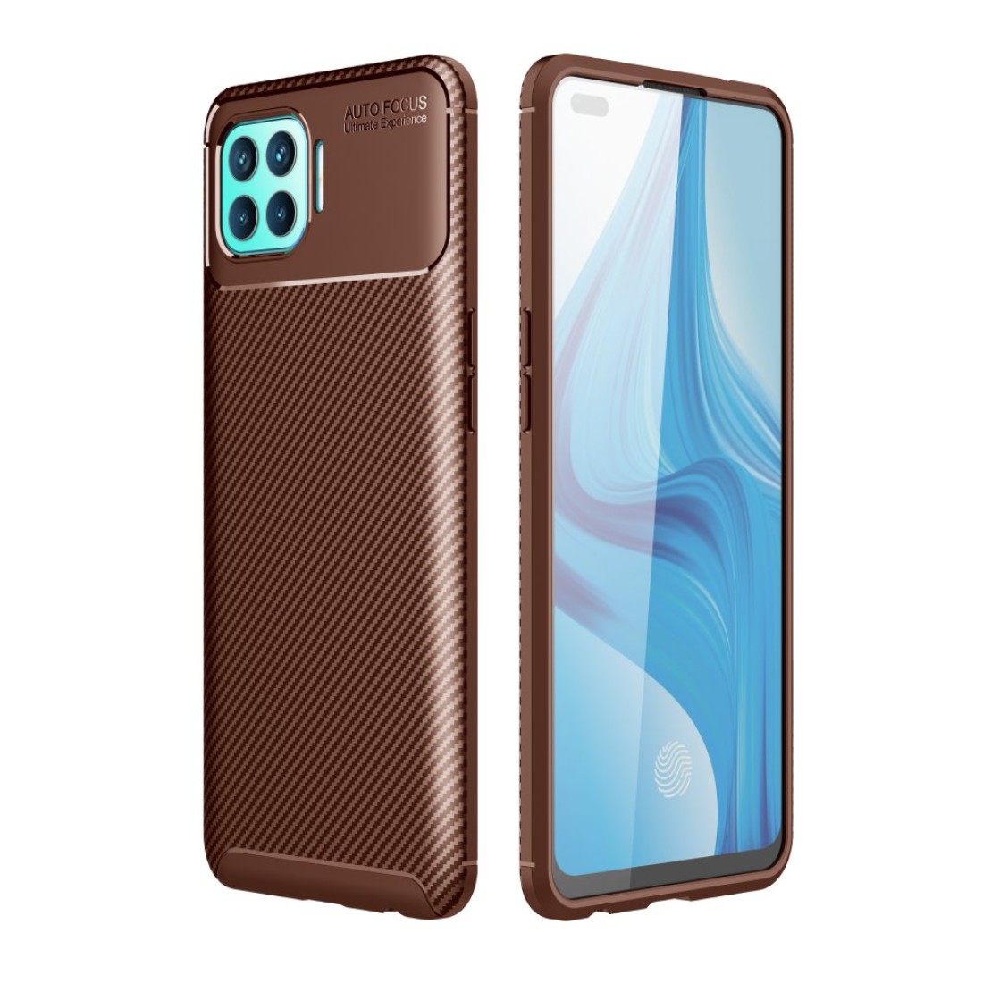  Oppo Reno 4 Lite Kılıf Auto Focus Karbon Kapak - Kahverengi