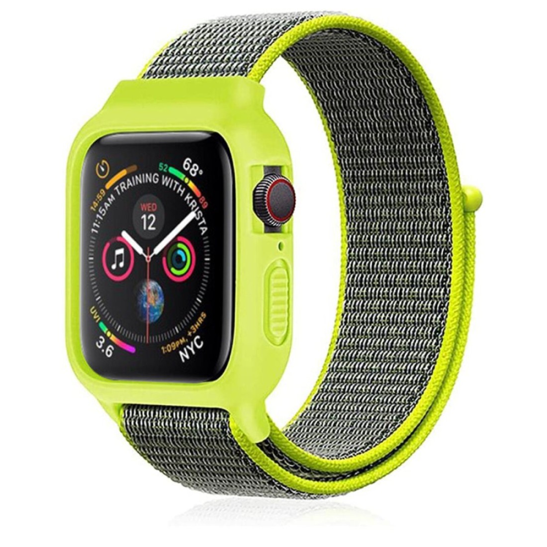  Apple Watch 38mm Hasırlı Cırtcırtlı Kasalı Kordon - Yeşil