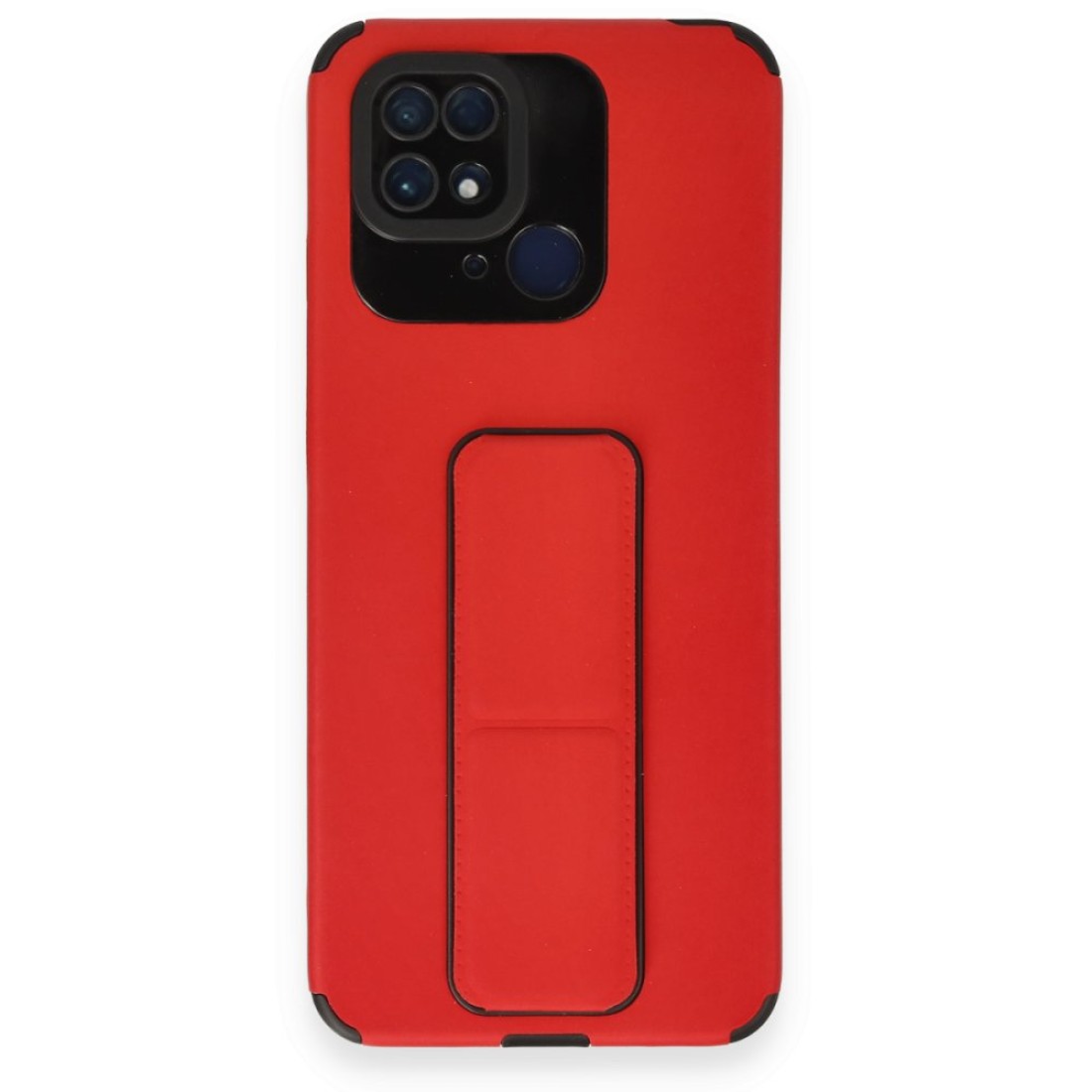  Xiaomi Redmi 10C Kılıf Mega Standlı Silikon - Kırmızı