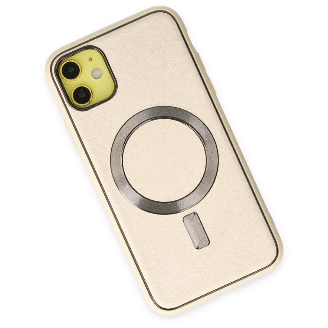  iPhone 12 Kılıf Coco Deri Magneticsafe Silikon - Krem