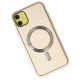  iPhone 12 Kılıf Coco Deri Magneticsafe Silikon - Krem