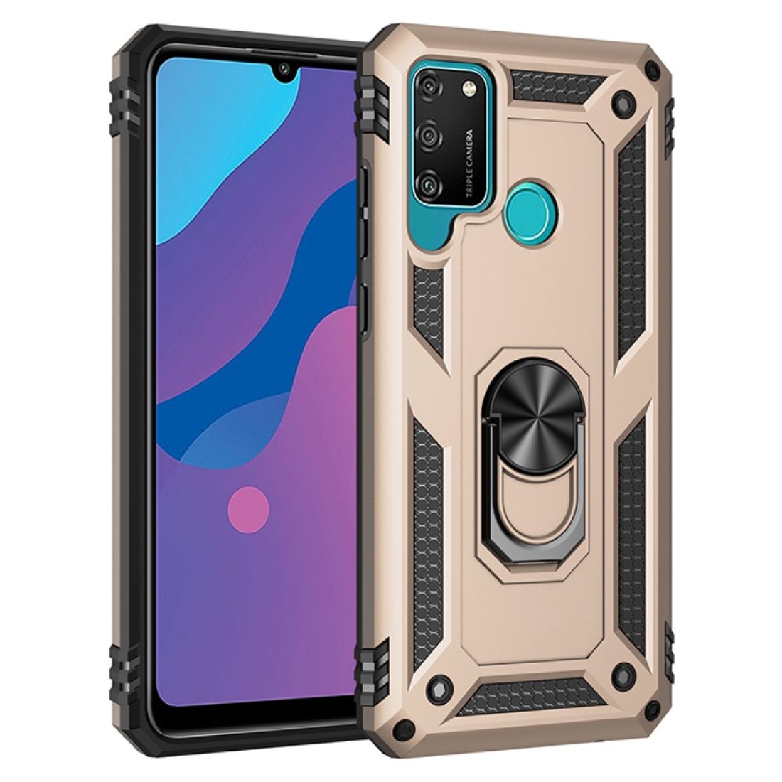  Huawei Y6P Kılıf Sofya Yüzüklü Silikon Kapak - Gold