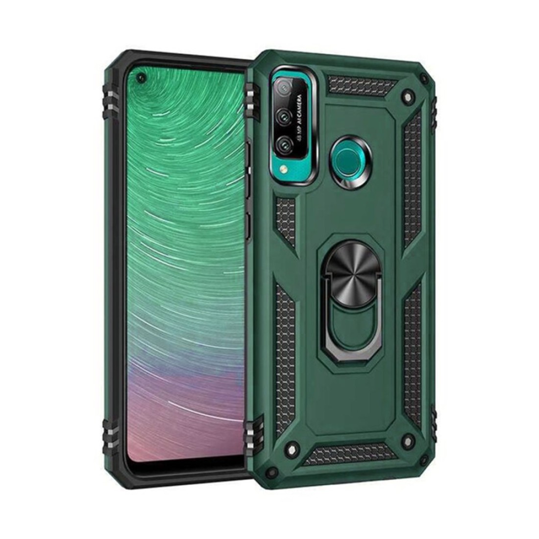  Huawei P40 Lite E Kılıf Sofya Yüzüklü Silikon Kapak - Yeşil