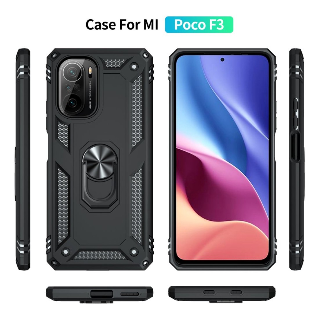  Xiaomi Redmi K40 Kılıf Sofya Yüzüklü Silikon Kapak - Siyah