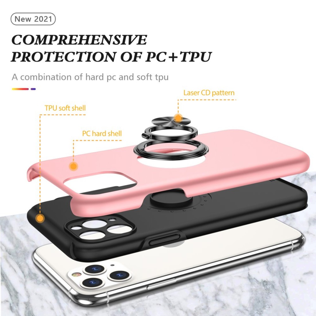  iPhone 11 Pro Kılıf Elit Yüzüklü Kapak - Pembe