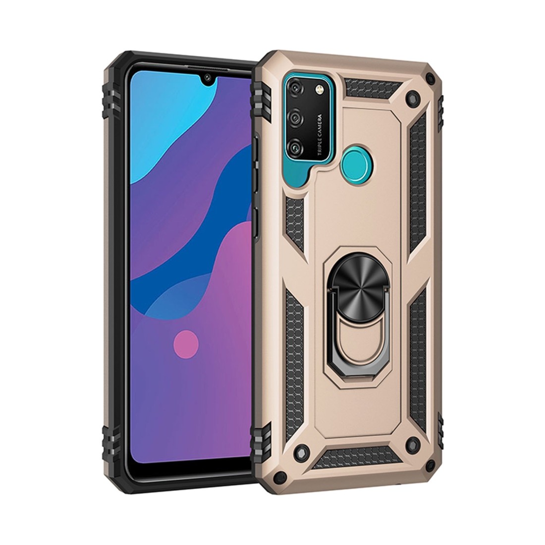  Huawei Y6P Kılıf Sofya Yüzüklü Silikon Kapak - Gold