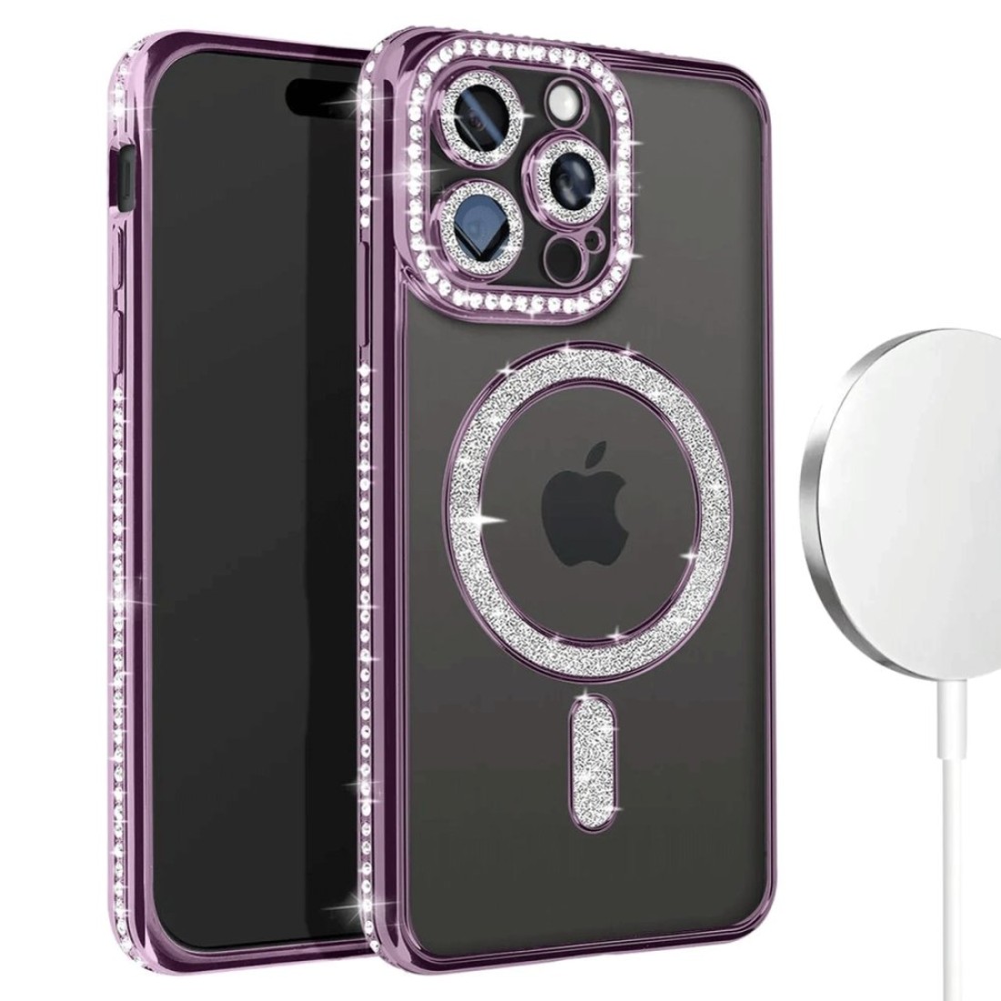  iPhone 15 Pro Max Kılıf Joke Simli Magneticsafe Kılıf - Derin Mor