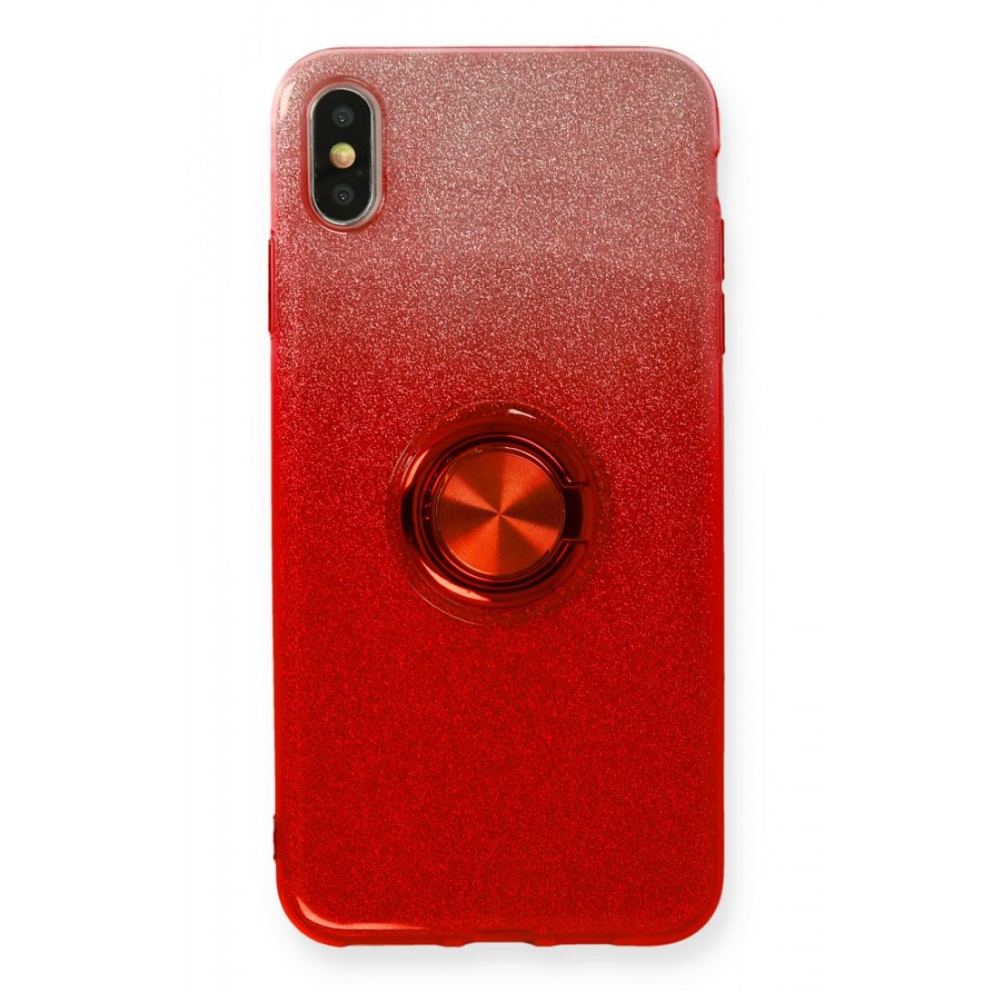  iPhone XS Max Kılıf Simli Yüzüklü Silikon - Kırmızı