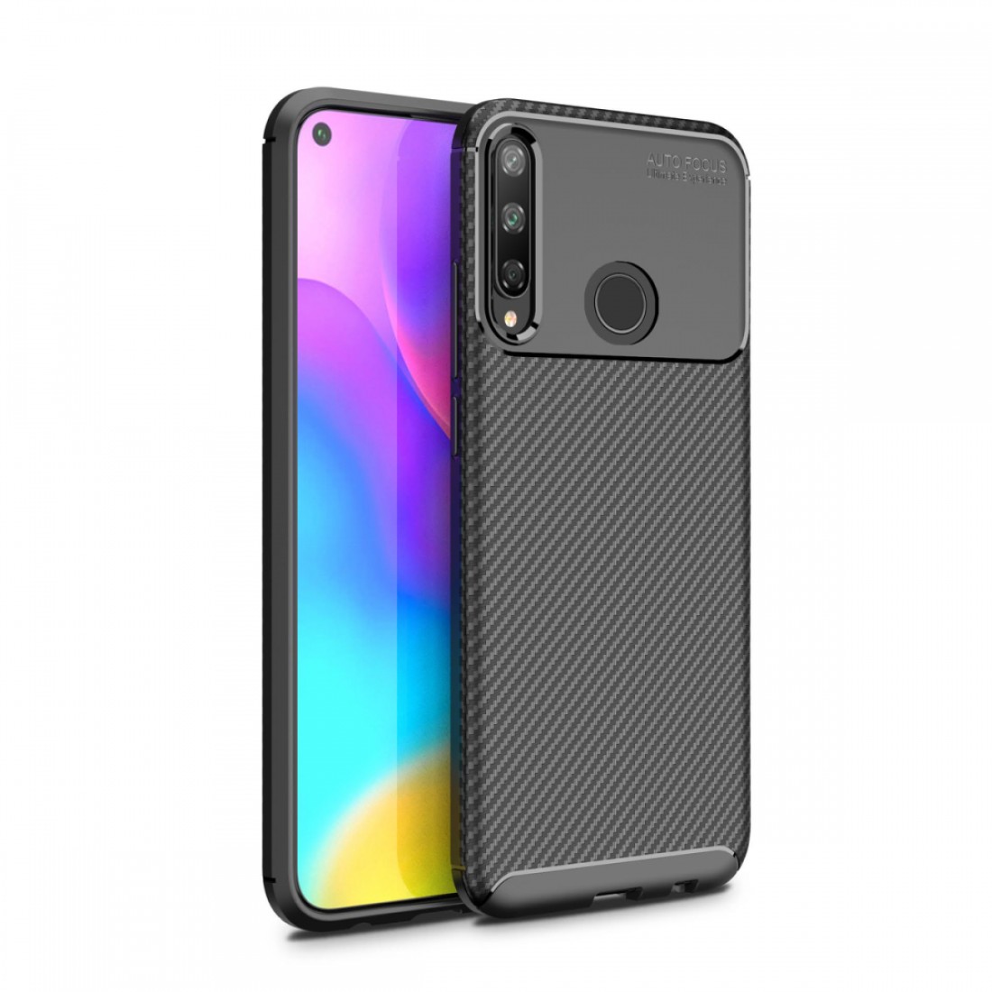  Huawei P40 Lite E Kılıf Auto Focus Karbon Kapak - Siyah