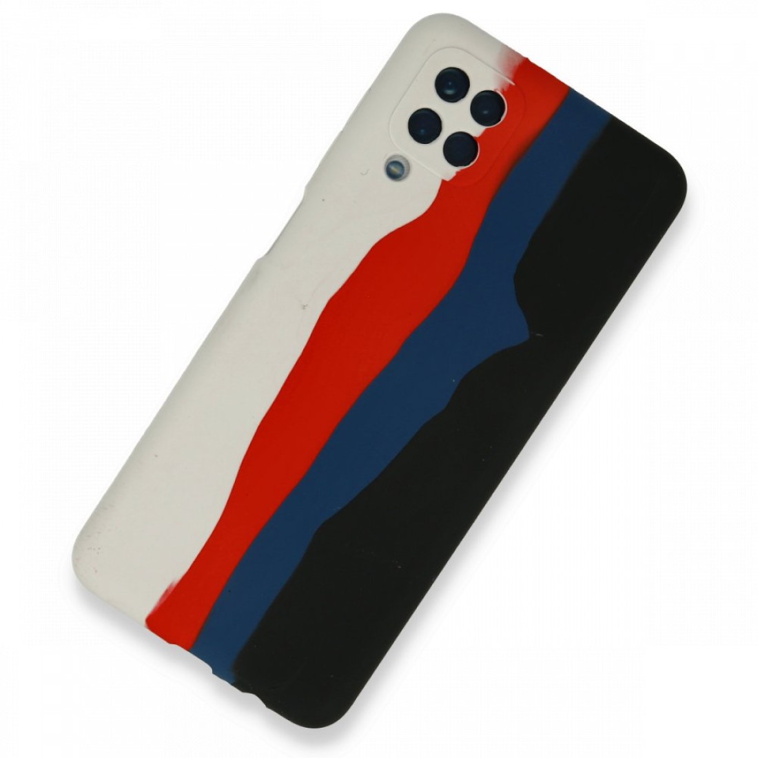  Samsung Galaxy M32 Kılıf Ebruli Lansman Silikon - Beyaz-Siyah