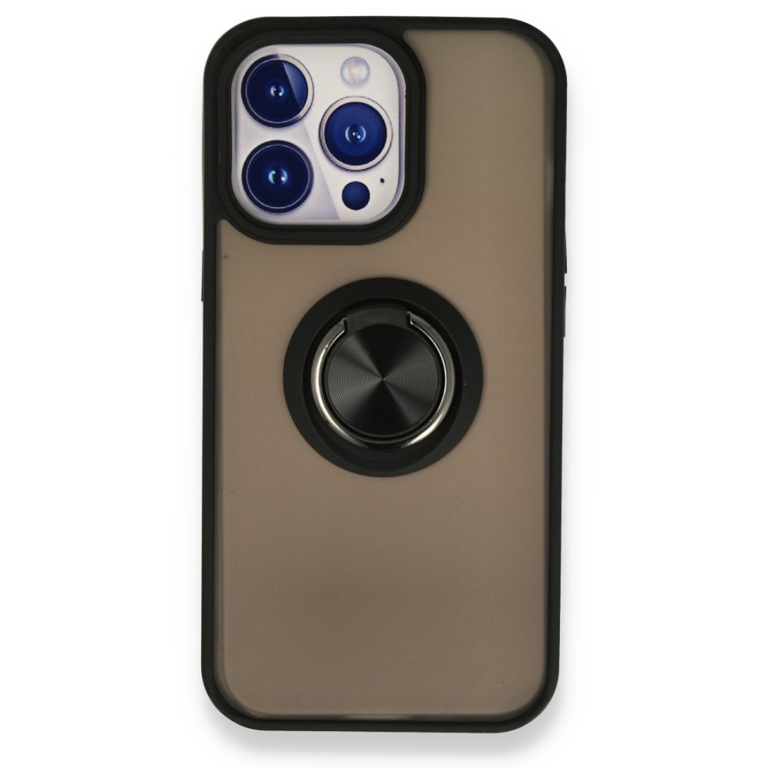  iPhone 13 Pro Max Kılıf Montreal Yüzüklü Silikon Kapak - Siyah