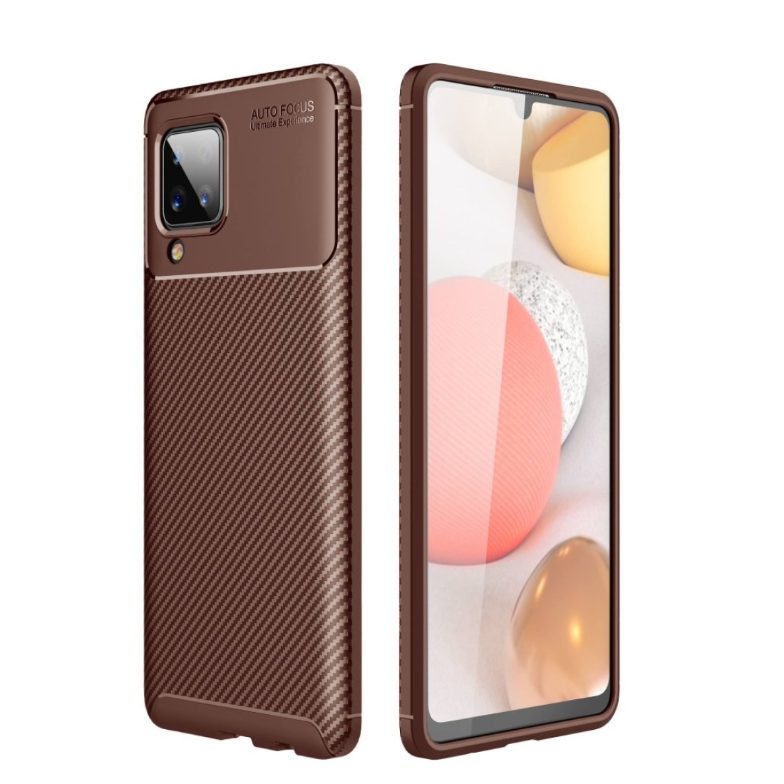  Samsung Galaxy A12 Kılıf Auto Focus Karbon Kapak - Kahverengi