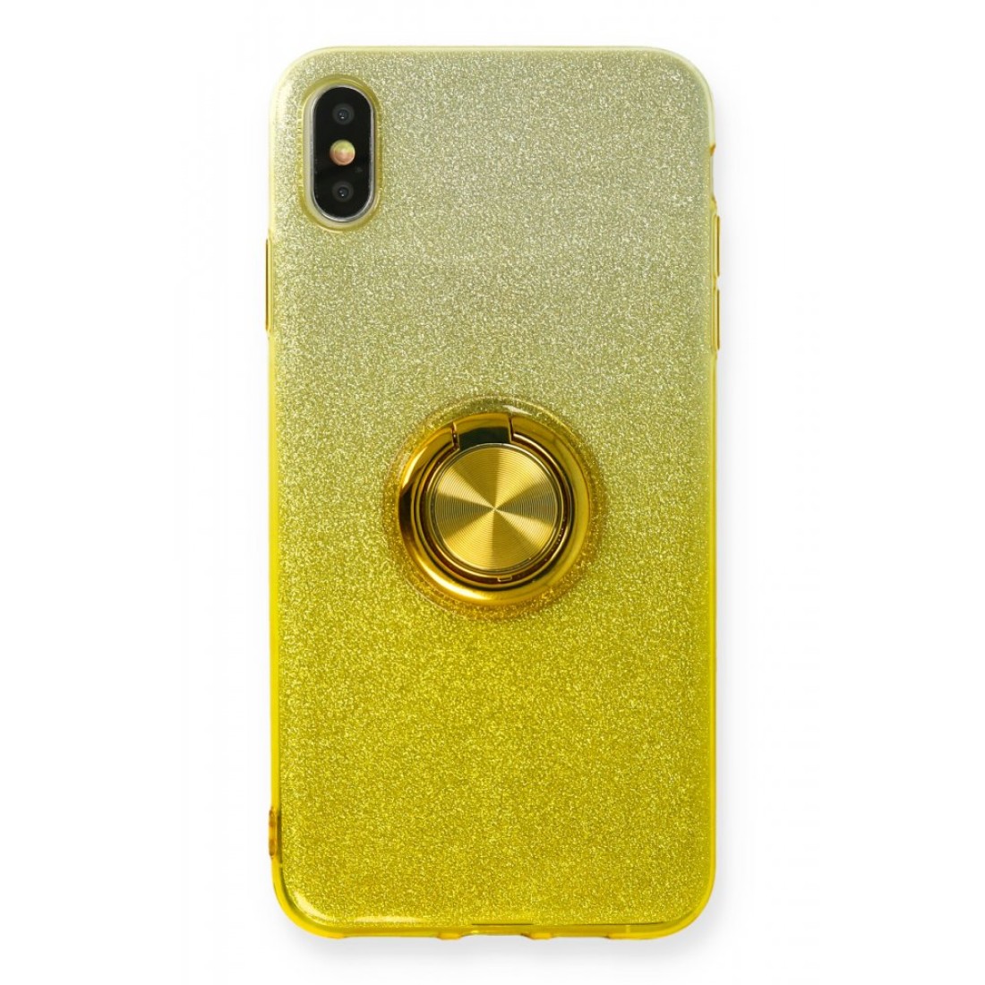 iPhone XS Max Kılıf Simli Yüzüklü Silikon - Sarı