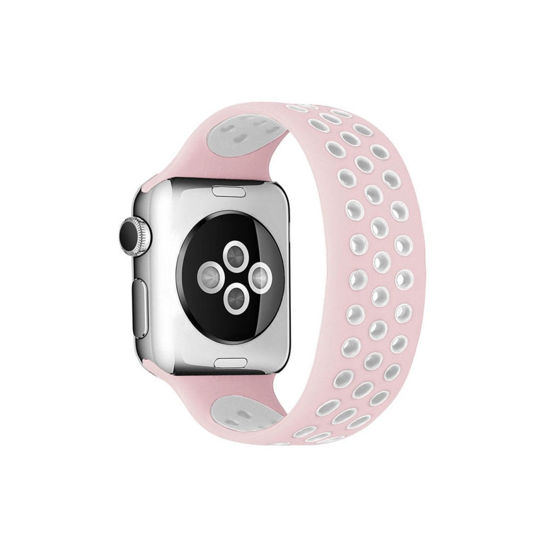  Apple Watch 38mm Ayarlı Delikli Silikon Kordon - Pembe-Beyaz