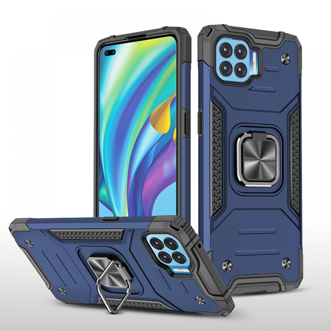  Oppo Reno 4 Lite Kılıf Zegna Yüzüklü Silikon Kapak - Mavi