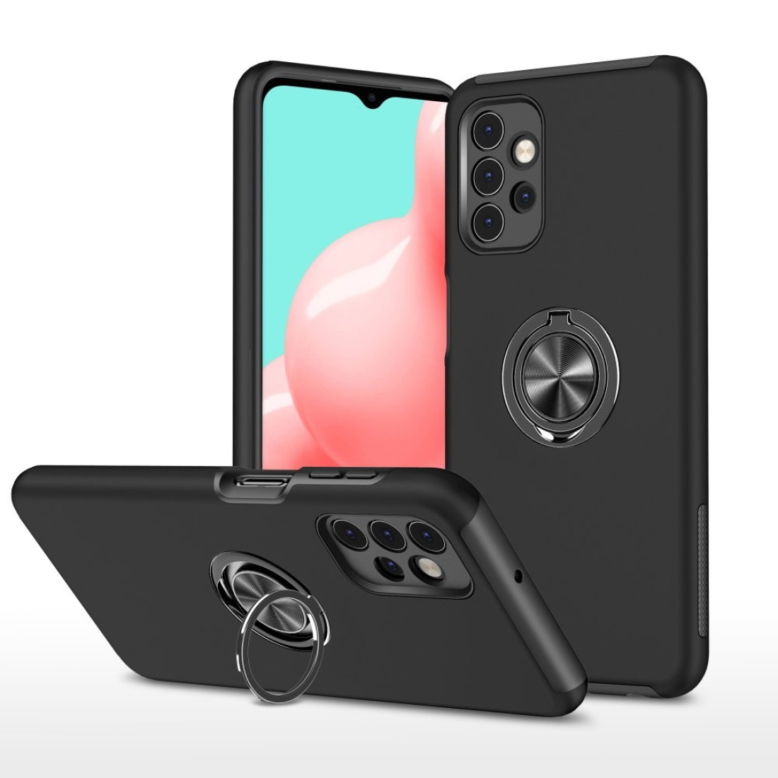  Samsung Galaxy A72 Kılıf Elit Yüzüklü Kapak - Siyah