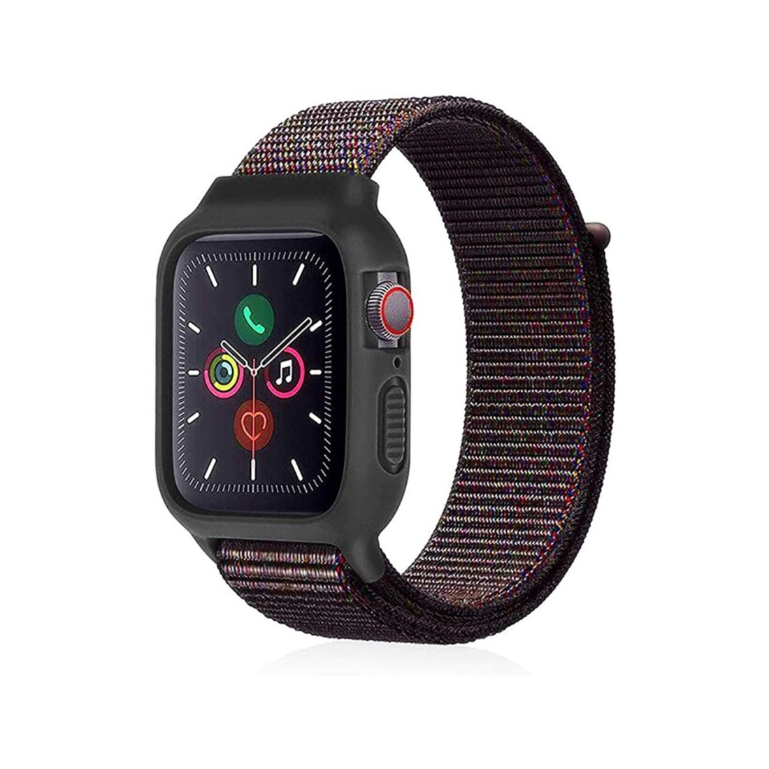 Apple Watch 38mm Hasırlı Cırtcırtlı Kasalı Kordon - Siyah-Mavi Apple Watch 38mm Hasırlı Cırtcırtlı Kasalı Kordon - Siyah-Mavi
