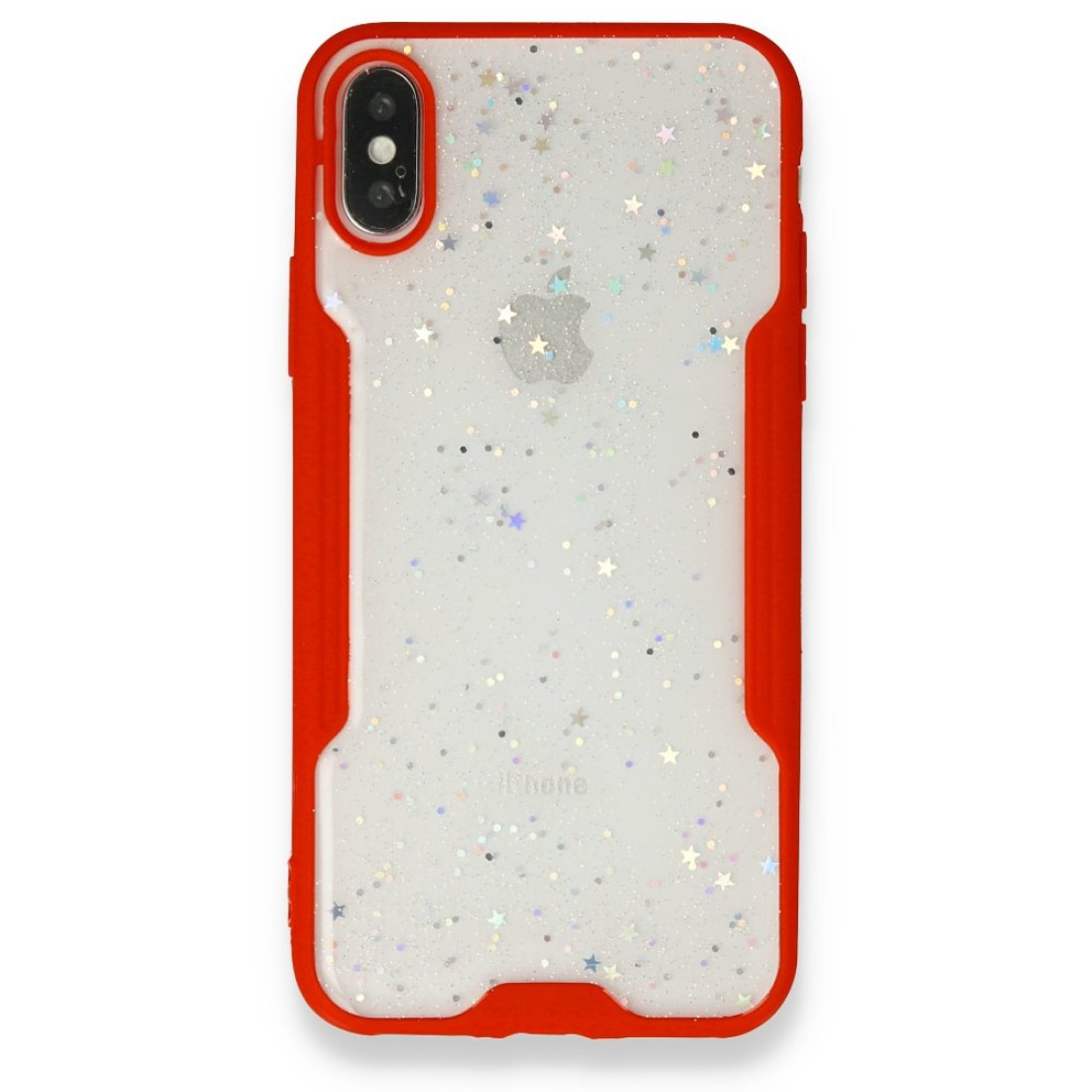  iPhone XS Kılıf Platin Simli Silikon - Kırmızı