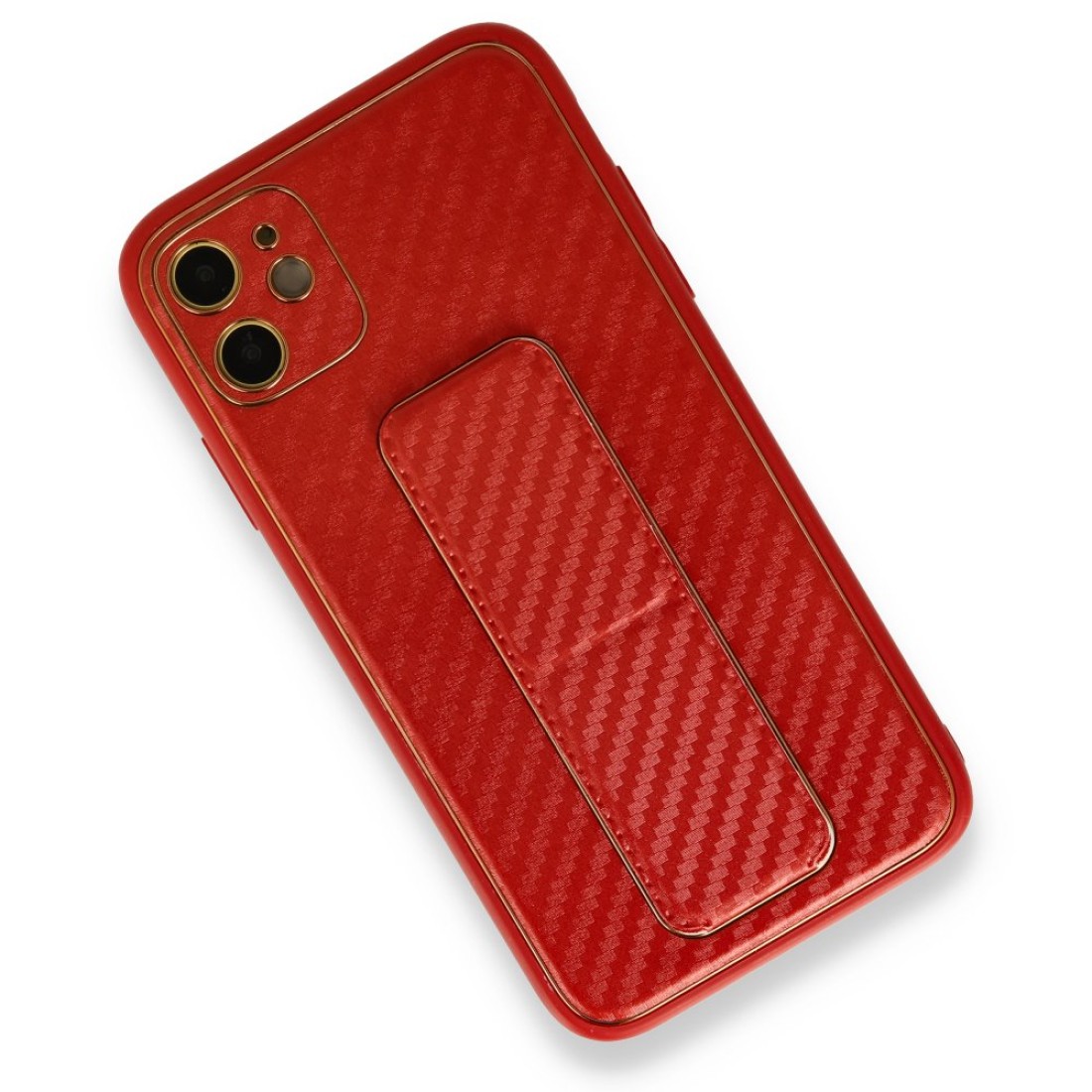  iPhone 12 Kılıf Coco Karbon Standlı Kapak - Kırmızı