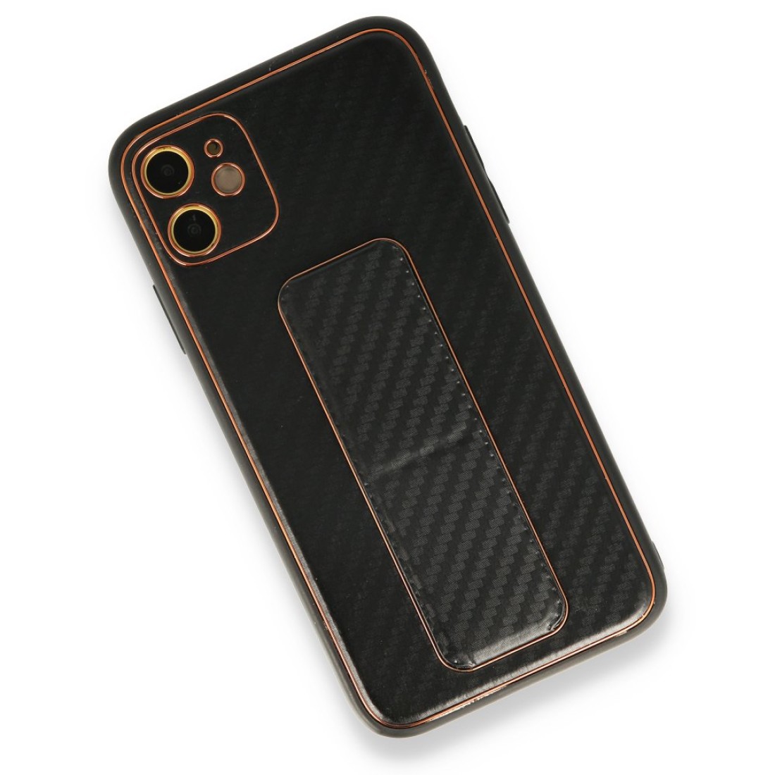  iPhone 12 Kılıf Coco Karbon Standlı Kapak - Siyah