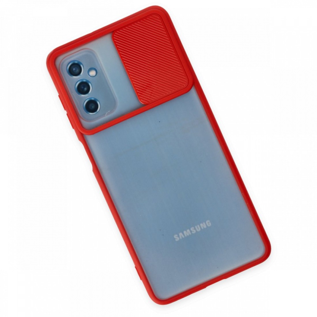  Samsung Galaxy M52 5G Kılıf Palm Buzlu Kamera Sürgülü Silikon - Kırmızı