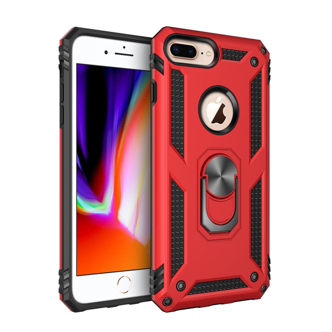  iPhone 7 Plus Kılıf Sofya Yüzüklü Silikon Kapak - Kırmızı