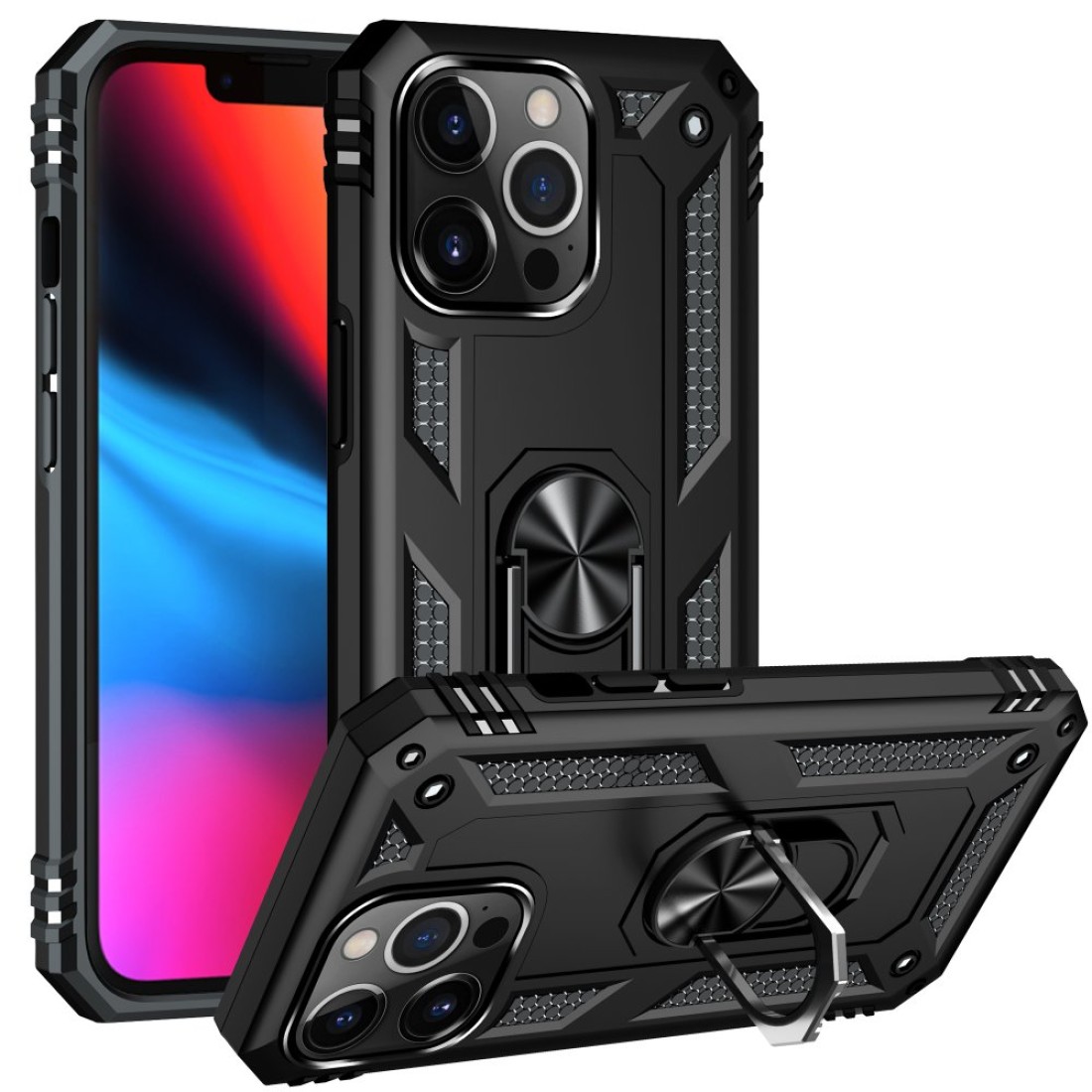  iPhone 13 Pro Max Kılıf Sofya Yüzüklü Silikon Kapak - Siyah