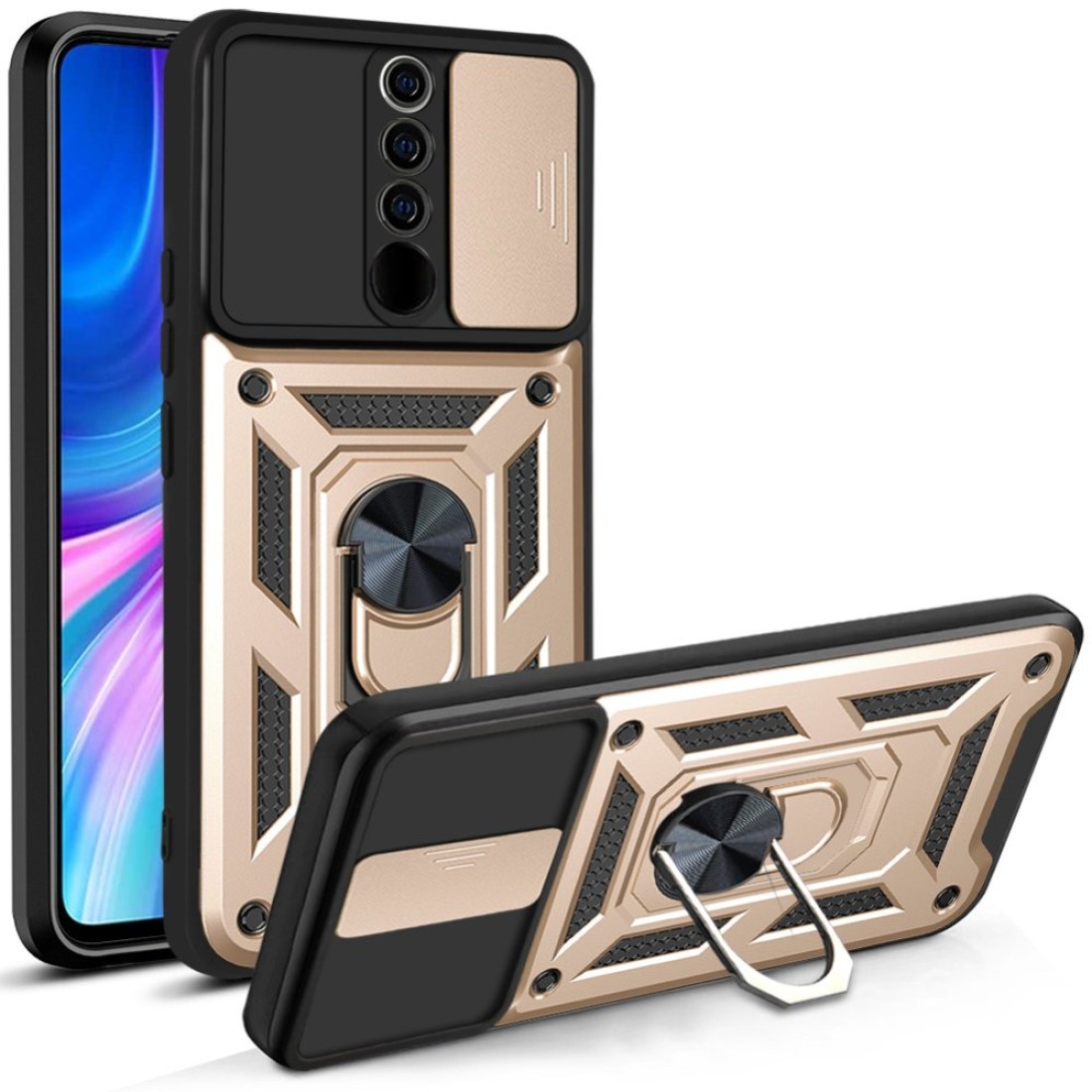  Xiaomi Redmi Note 8 Pro Kılıf Pars Lens Yüzüklü Silikon - Gold