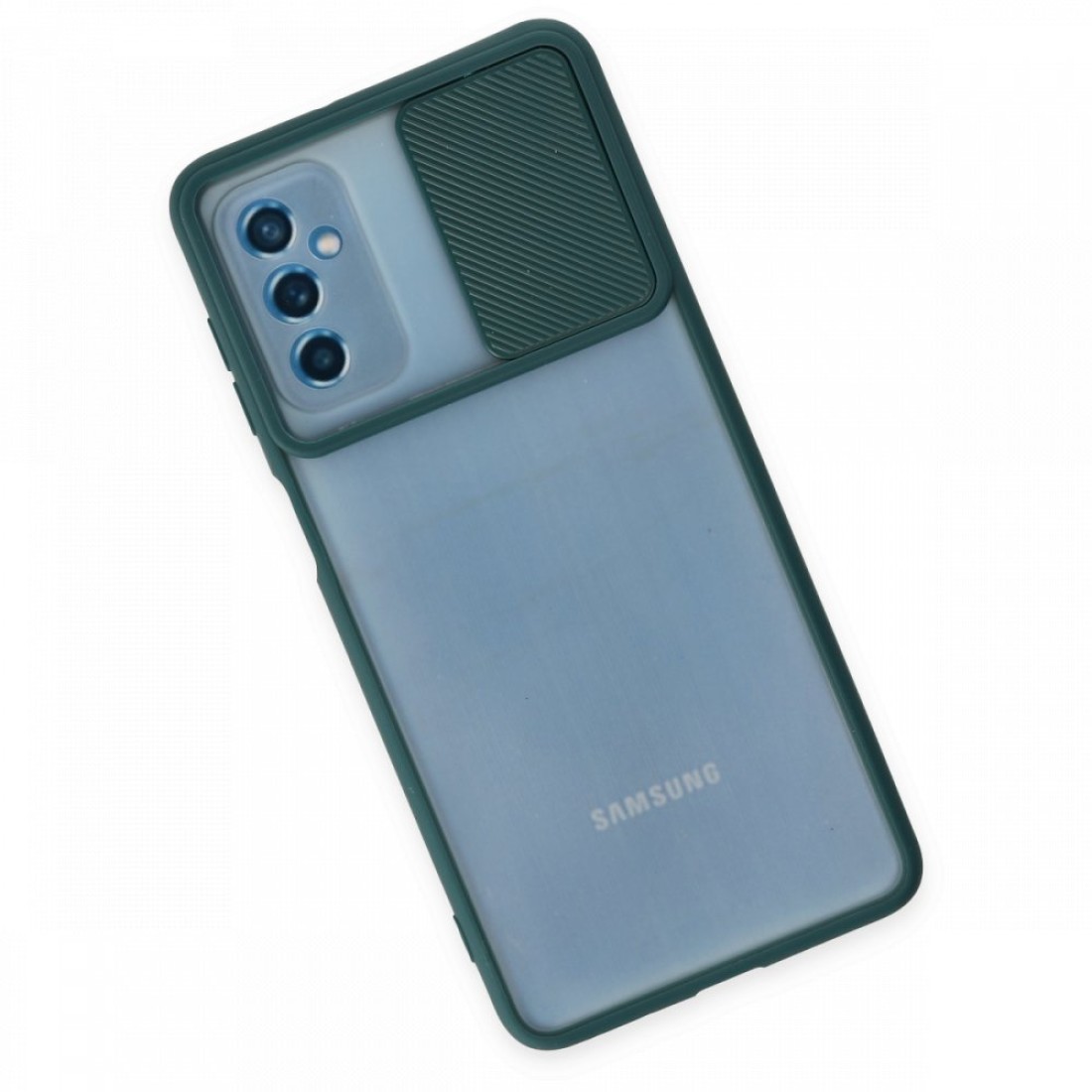  Samsung Galaxy M52 5G Kılıf Palm Buzlu Kamera Sürgülü Silikon - Yeşil