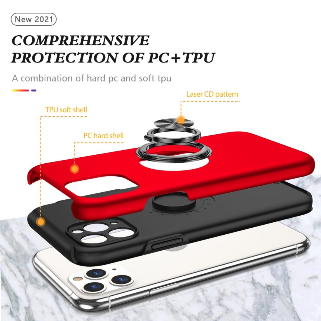  iPhone 11 Pro Kılıf Elit Yüzüklü Kapak - Kırmızı