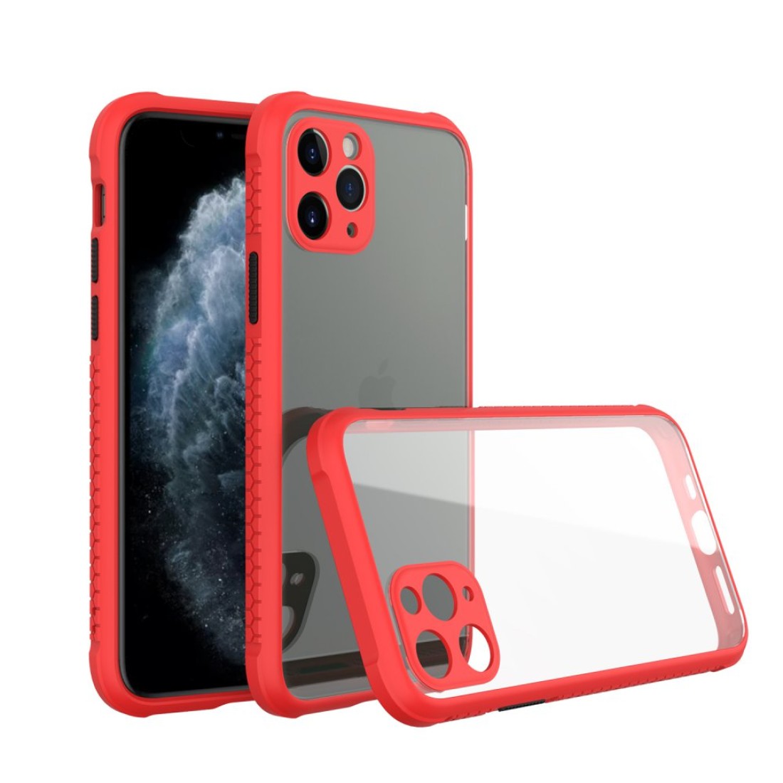  iPhone 11 Pro Kılıf Miami Şeffaf Silikon - Kırmızı