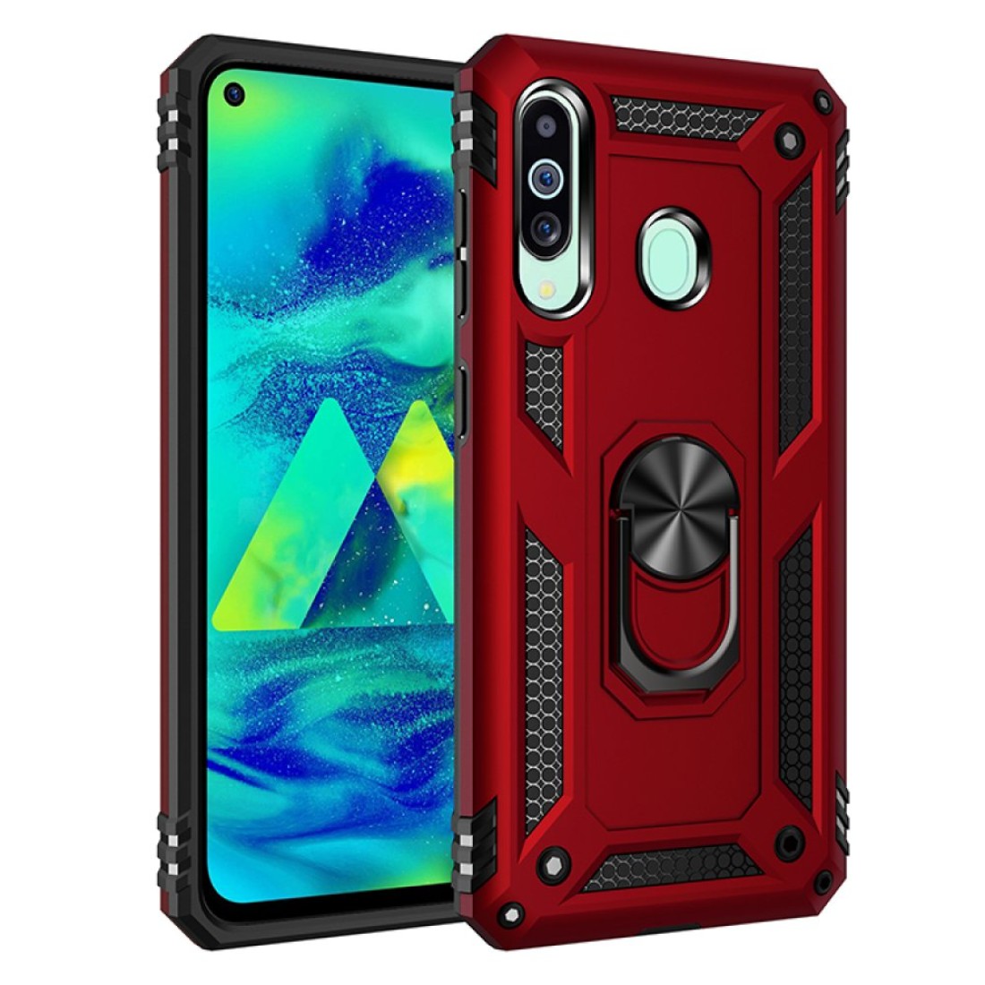  Samsung Galaxy M40 Kılıf Sofya Yüzüklü Silikon Kapak - Kırmızı