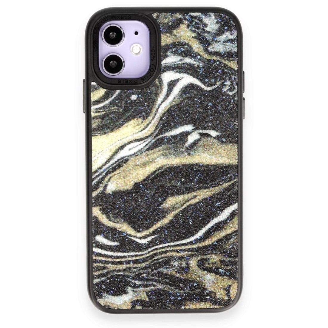  iPhone 12 Kılıf Moda Simli Kapak - Siyah
