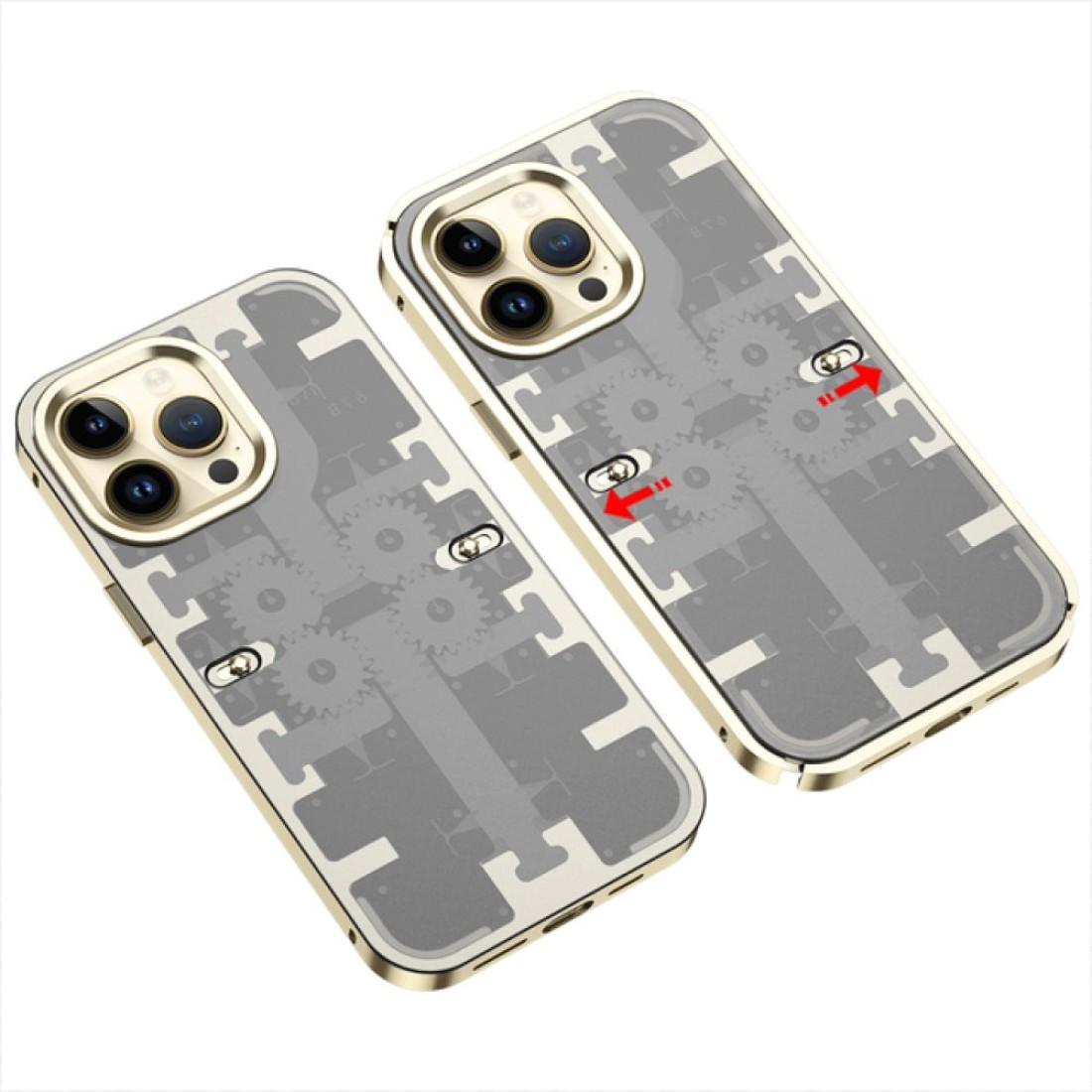  iPhone 13 Pro Max Kılıf Mekanik Bumper Kapak - Gold