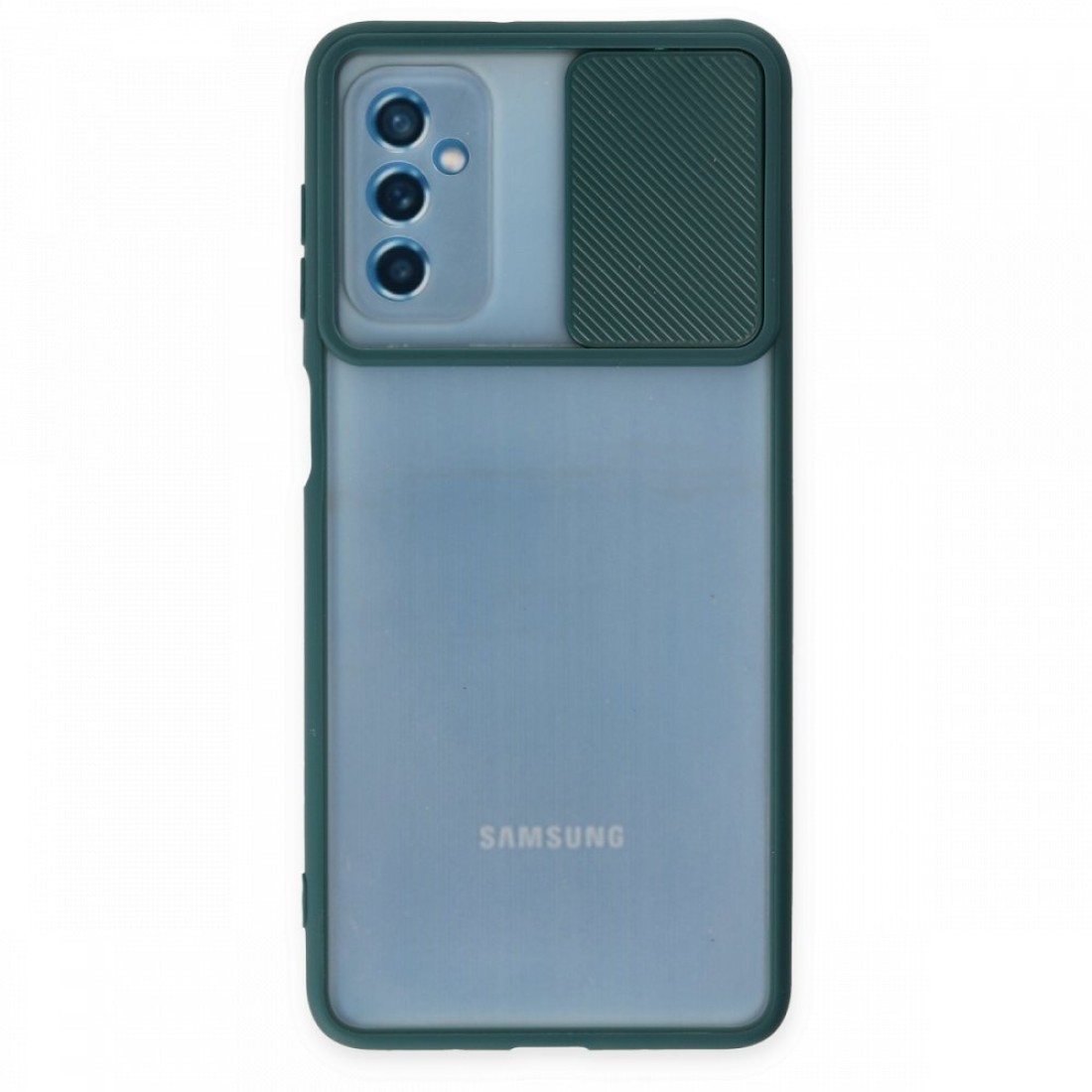  Samsung Galaxy M52 5G Kılıf Palm Buzlu Kamera Sürgülü Silikon - Yeşil