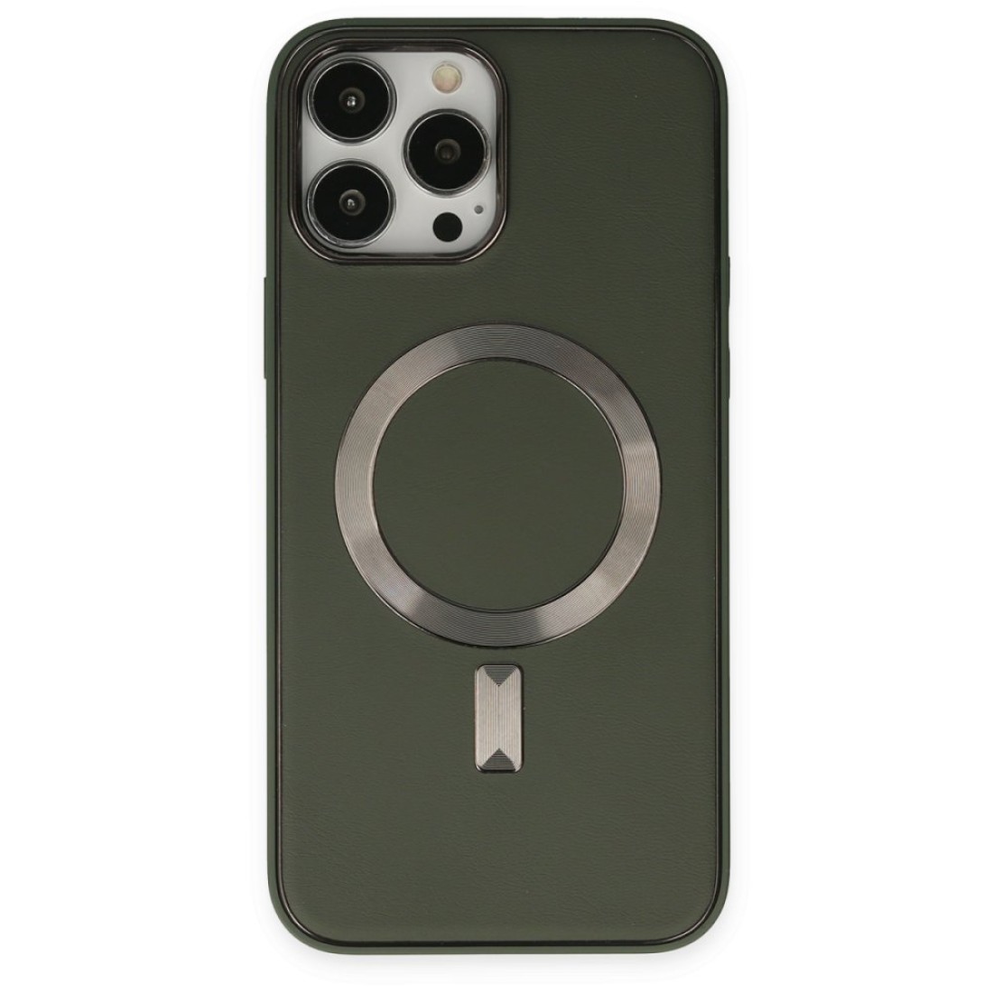  iPhone 13 Pro Max Kılıf Coco Deri Magneticsafe Silikon - Haki Yeşil
