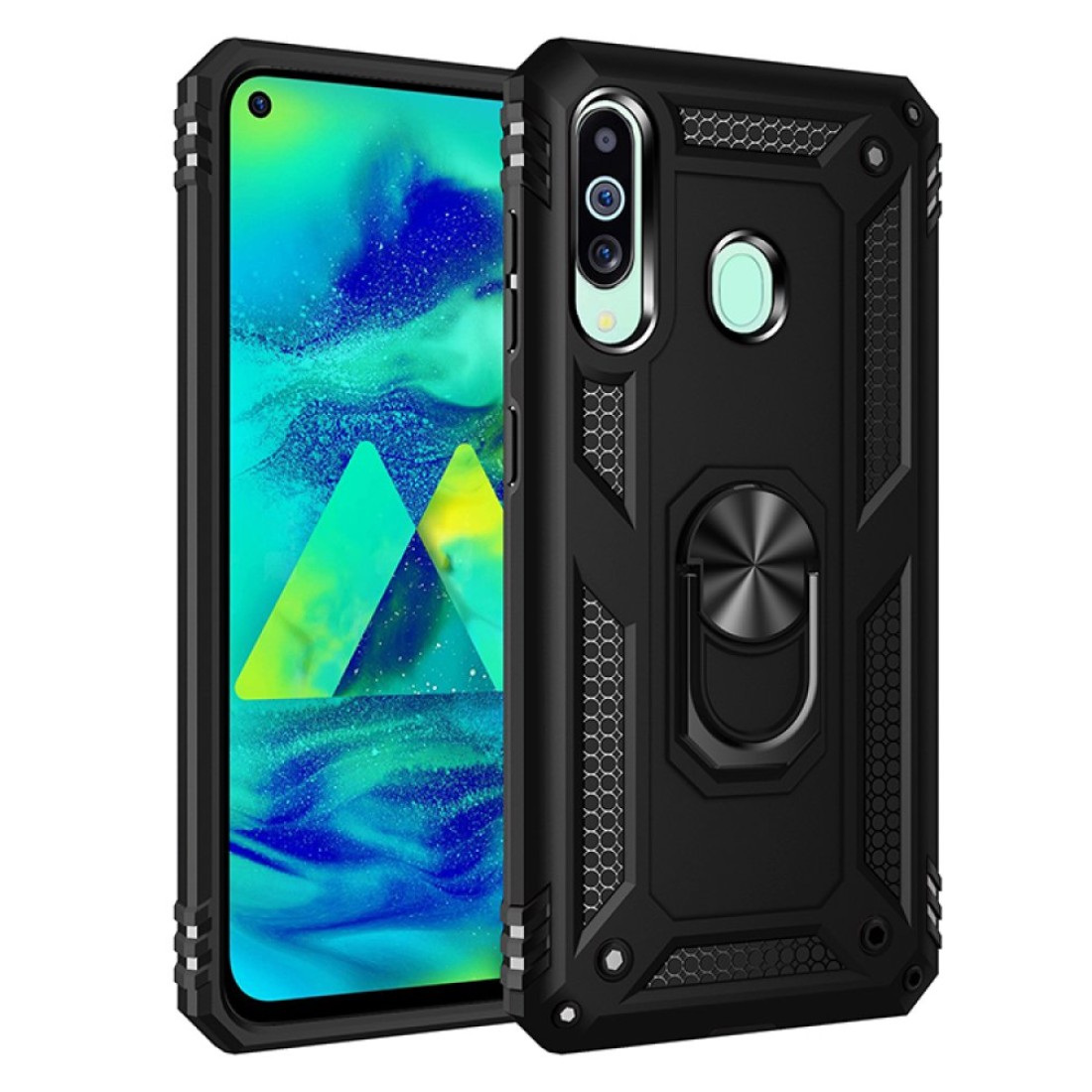 Samsung Galaxy M40 Kılıf Sofya Yüzüklü Silikon Kapak - Siyah