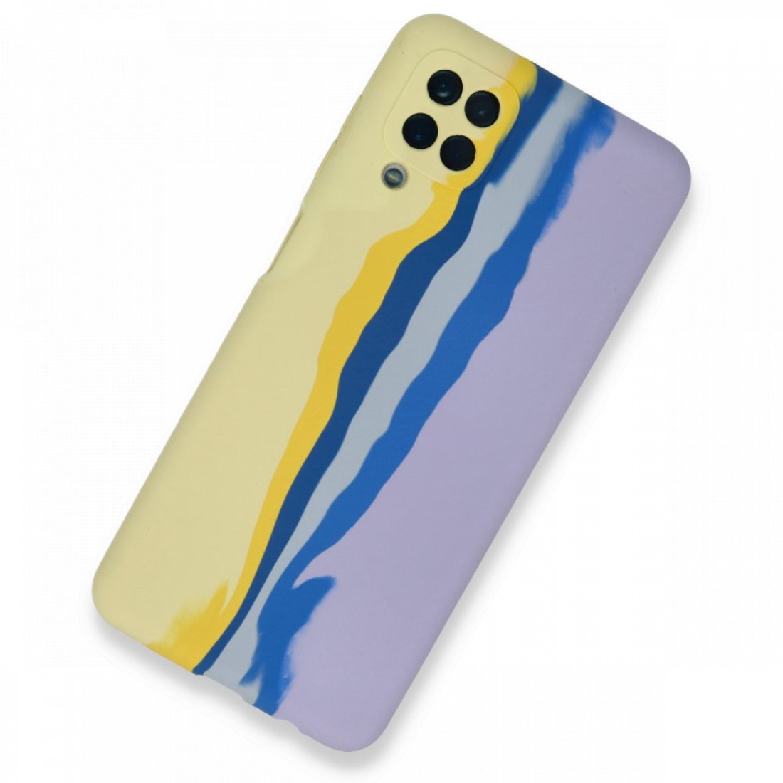  Samsung Galaxy M32 Kılıf Ebruli Lansman Silikon - Sarı-Lila