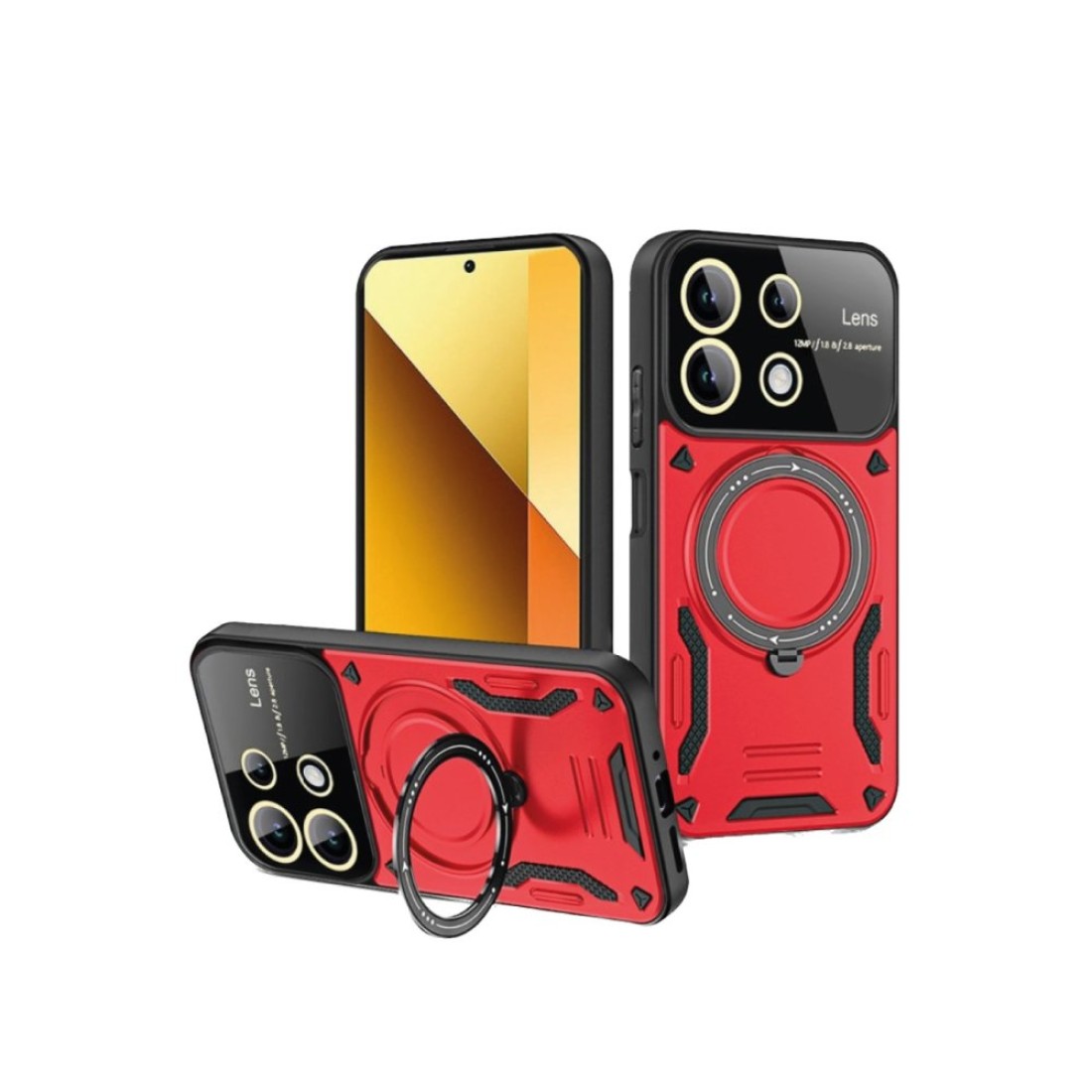  Xiaomi Poco M6 Pro 4G Kılıf Joy Lens Standlı Kapak - Kırmızı