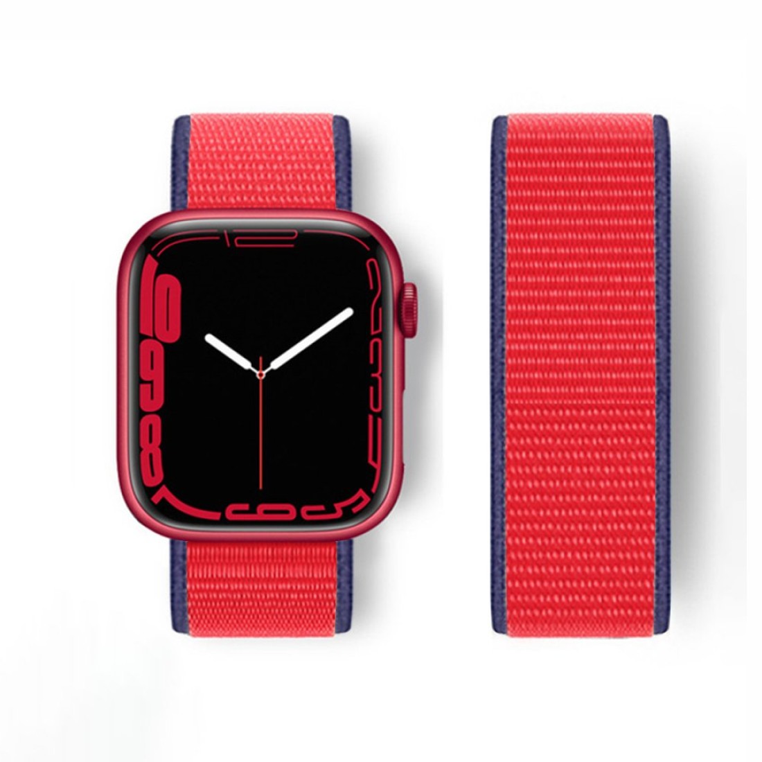  Apple Watch 38mm Hasırlı Cırtcırtlı Kordon - Lacivert-Kırmızı