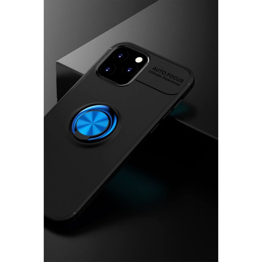 iPhone 12 Kılıf Range Yüzüklü Silikon - Siyah-Mavi iPhone 12 Kılıf Range Yüzüklü Silikon - Siyah-Mavi