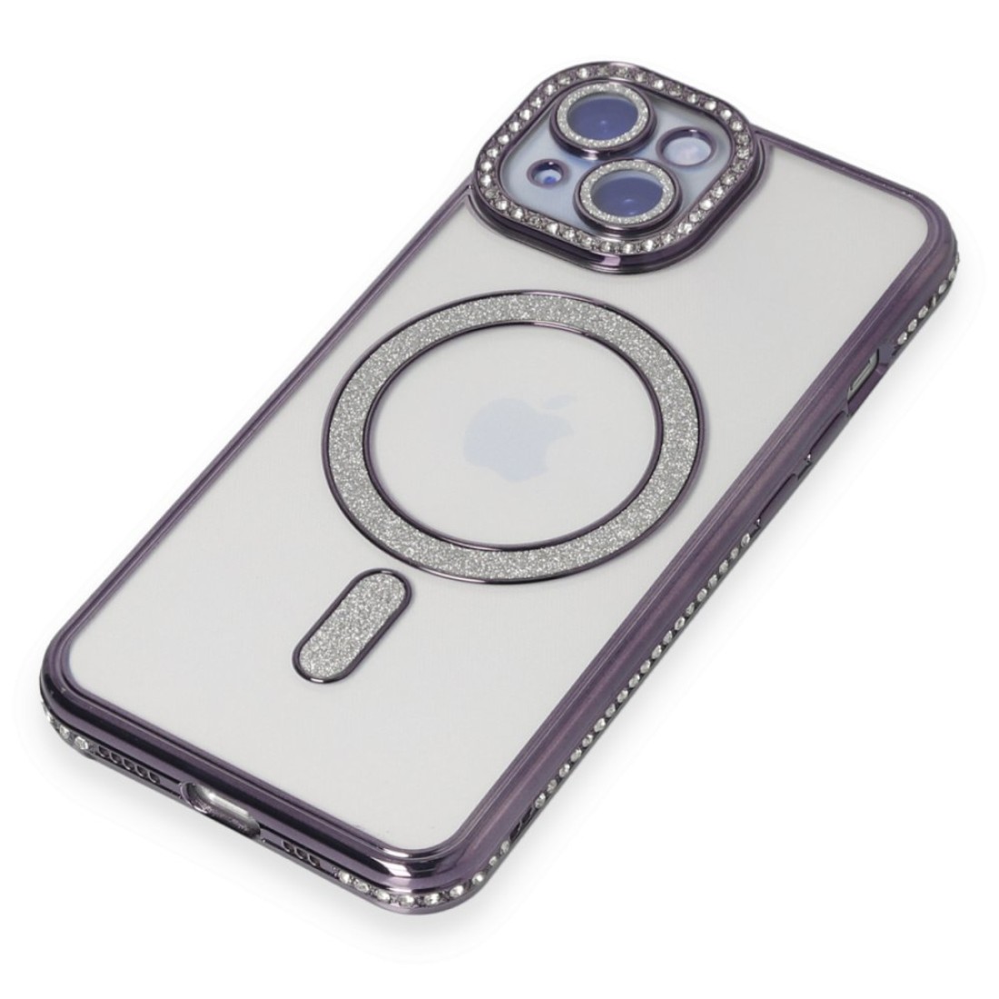  iPhone 15 Kılıf Joke Simli Magneticsafe Kılıf - Derin Mor