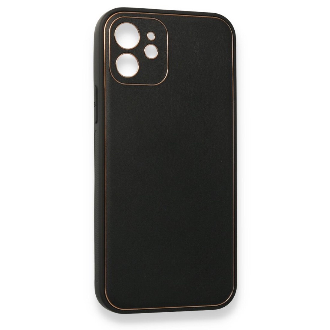 iPhone 12 Mini Kılıf Coco Deri Silikon Kapak - Siyah iPhone 12 Mini Kılıf Coco Deri Silikon Kapak - Siyah