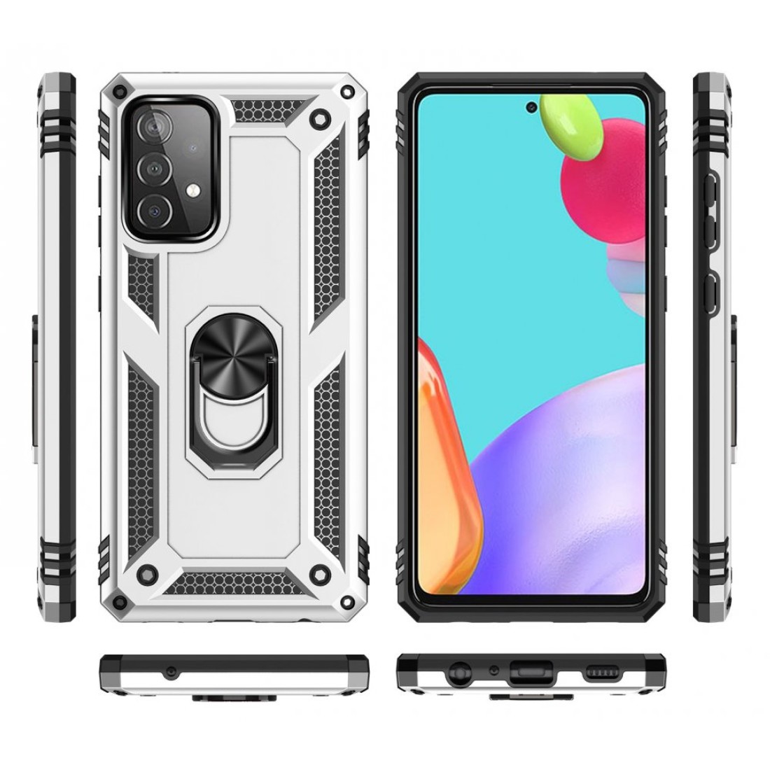  Samsung Galaxy A52 Kılıf Sofya Yüzüklü Silikon Kapak - Gümüş